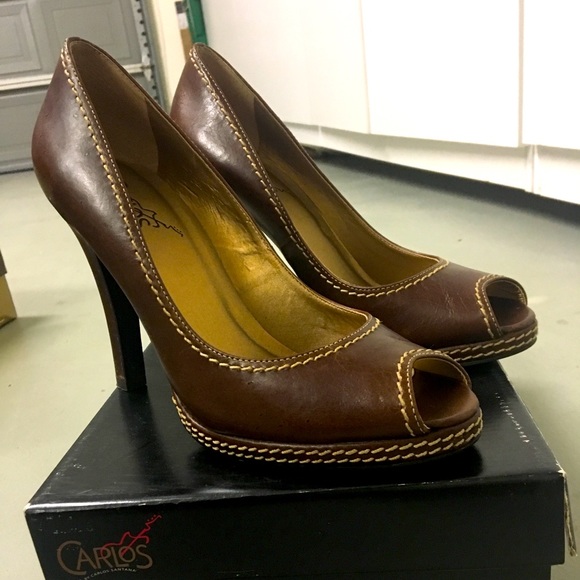 Carlos Santana Shoes - Carlos Santana Bungalow Brown Peep Toe Heels